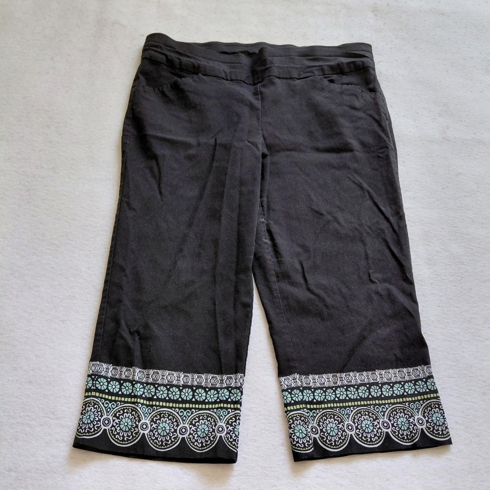 Christopher Banks Capri Pants Womens 12 Black Border Print Crop Slimming Boho